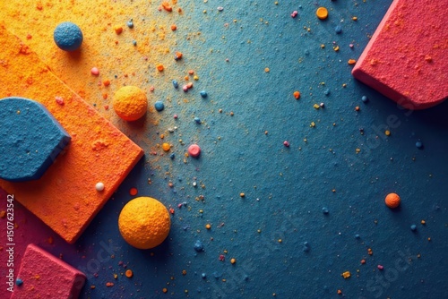 Abstract geometric shapes on textured backdrop, mosaic, light