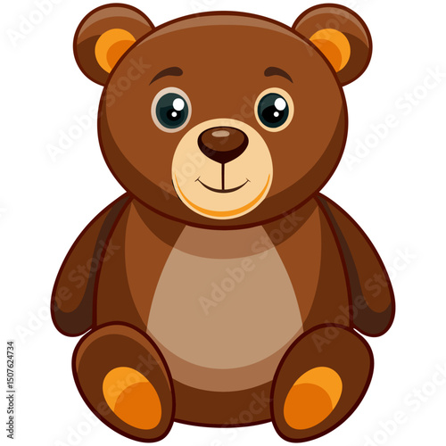 Cute brown teddy bear cartoon vector illustration, plush toy for children and babies
