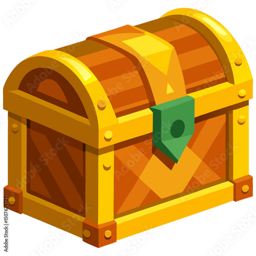 Cartoon treasure chest with golden trim vector illustration, game loot or pirate treasure box
