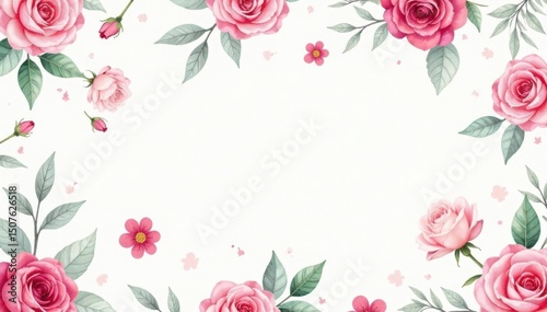 Delicate watercolor roses & leaves, repeating pattern, leaves, tileable, repeat