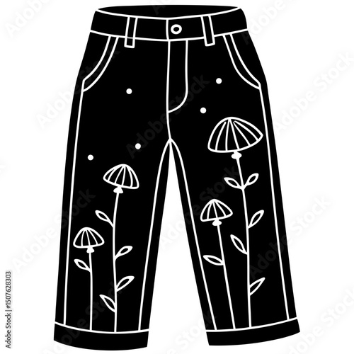 Vintage Corduroy Pants with Embroidered Mushrooms