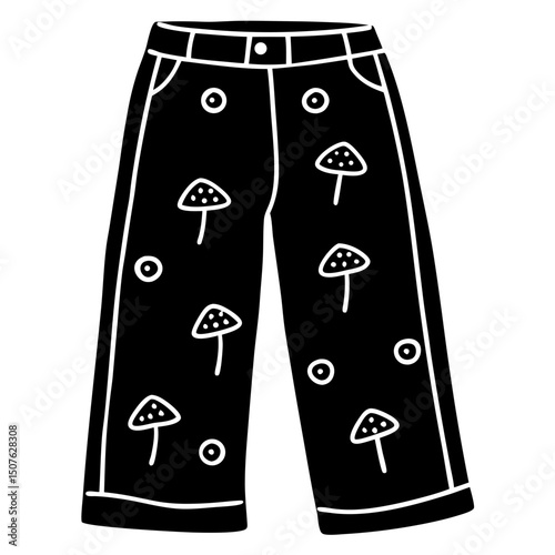 Vintage Corduroy Pants with Embroidered Mushrooms