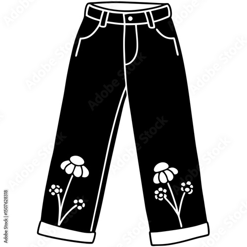 Vintage Corduroy Pants with Embroidered Mushrooms