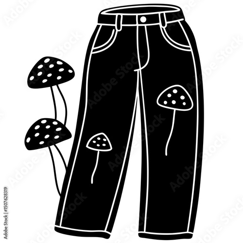 Vintage Corduroy Pants with Embroidered Mushrooms