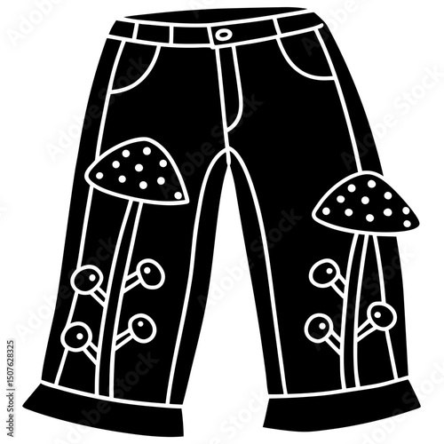Vintage Corduroy Pants with Embroidered Mushrooms