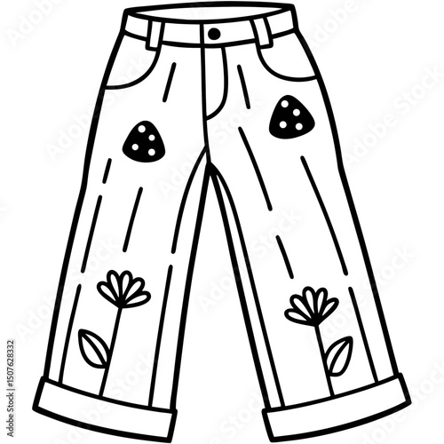 Vintage Corduroy Pants with Embroidered Mushrooms
