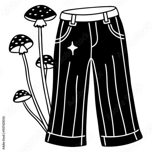 Vintage Corduroy Pants with Embroidered Mushrooms