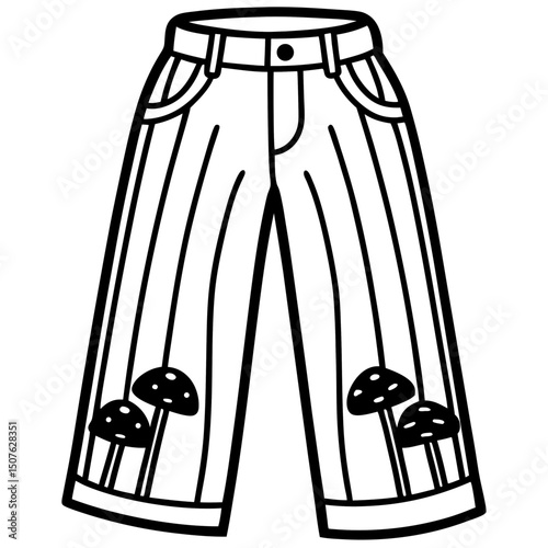 Vintage Corduroy Pants with Embroidered Mushrooms