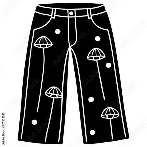 Vintage Corduroy Pants with Embroidered Mushrooms