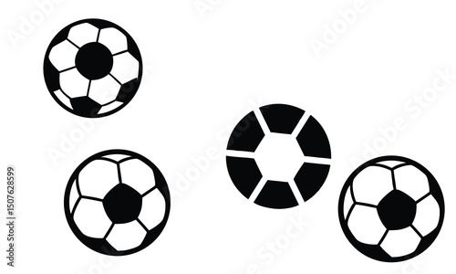 A vector illustration of a set of isolated round black and white soccer balls for sport competition