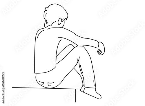 Concept of depression, boy sitting on a step