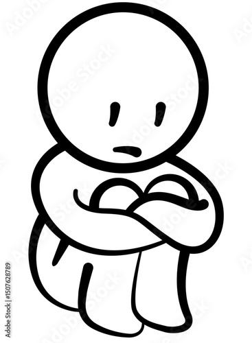 Person who is depressed, sad or anxious on a white background
