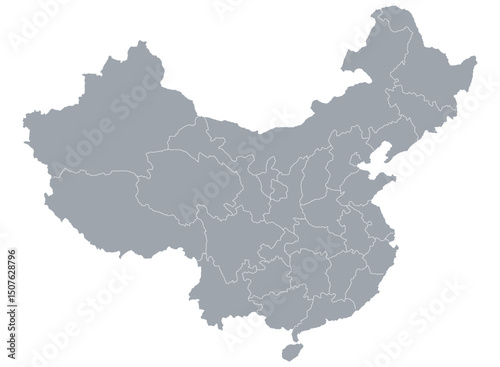 Gray map with political divisions of the country of China, ready for infographics