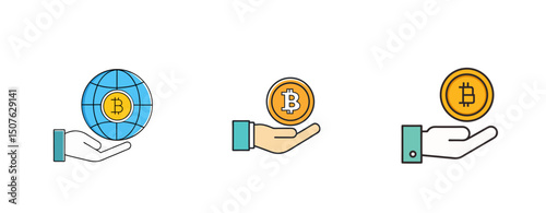 Hand holding Bitcoin coin and globe symbolizing cryptocurrency  