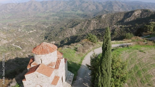 Panagia Livadiotissa Chapel overlooking the mountainous landscape of Cyprus