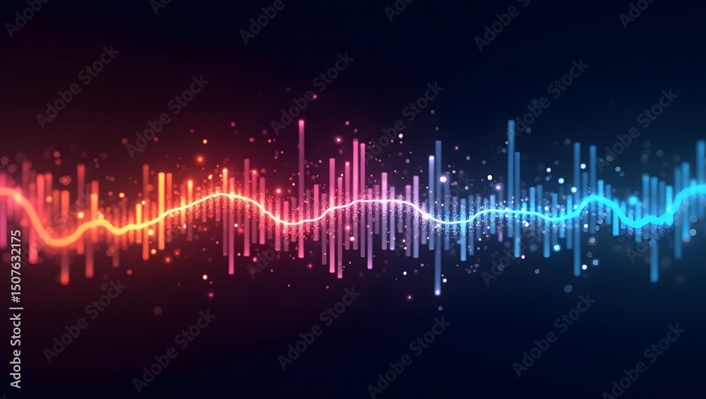 Fototapeta premium 3D data, technology, Colorful soundwave-like visualization with glowing bars