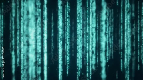 Abstract Teal Digital Code Rain Background
