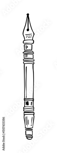Fountain Pen. Hand drawn black and white vector illustration in ink sketch style. For worksheets, art lessons, printables, branding, planners, and digital design. Scalable and editable.