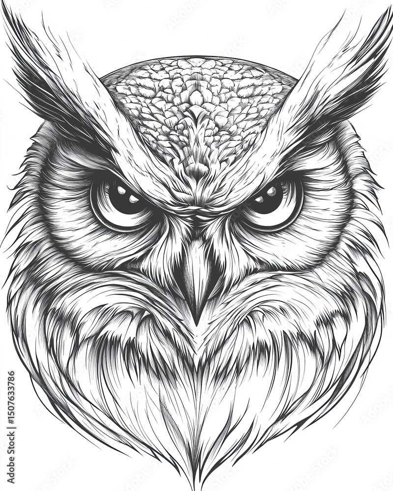 Obraz premium Detailed owl illustration with intense expression.