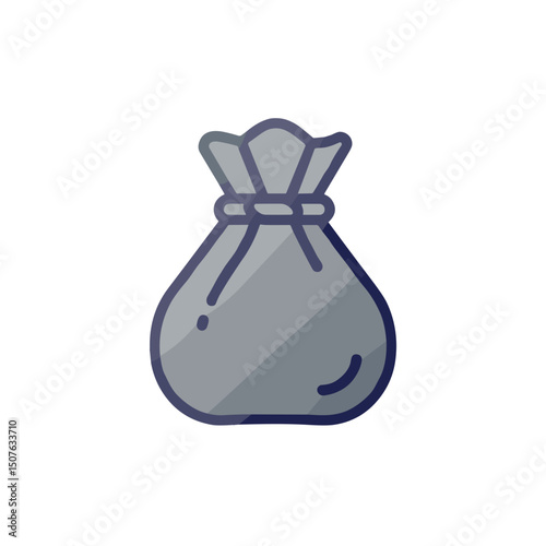 Grey money bag with tied opening in flat design style  . Minimalistic vector icon, linear gradient on transparent background. Modern flat design for interfaces and web design on the theme of the Middl