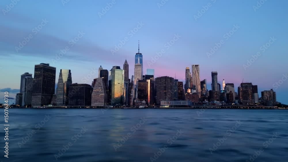 Manhattan's Skyline Glimmering at Dusk: A Mesmerizing View from Across the Water Manhattan's Skyline Glimmering at Dusk: A Mesmerizing View from Across the Water