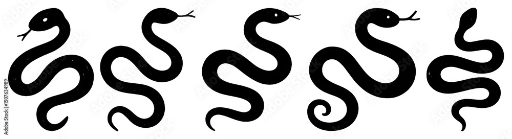 Fototapeta premium PNG Stylized snake silhouette designs, element set on transparent background