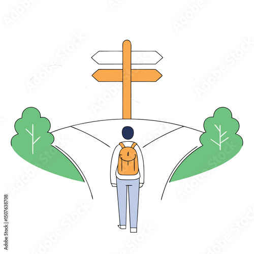 Traveler at Crossroads Vector Illustration Destination Choice