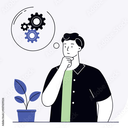 Man Thinking About Gears Vector Illustration Concept