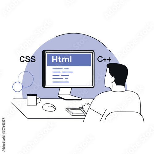 Coding Illustration Web Developer Vector Digital Design Line Art