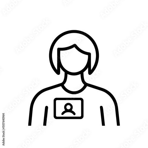 Person with ID badge wearing a simple shirt in a minimal style  