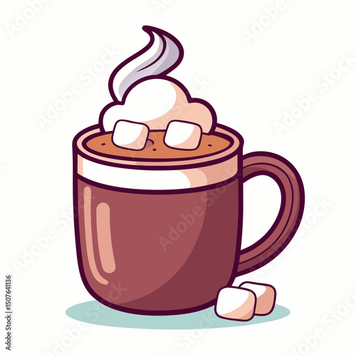 Hot Chocolate Vector Mug with Marshmallows and Whipped Cream