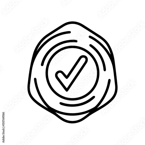 Verified document stamp icon with checkmark in minimalist design  