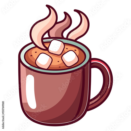 Hot Chocolate Vector Illustration with Marshmallows Winter Drink