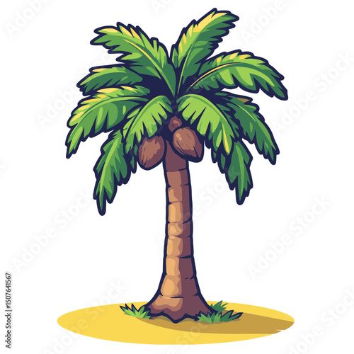Palm tree icon showing vibrant colors with cartoonish design isolated on white background ideal for summer themes