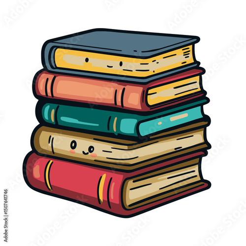 Colorful stack of cartoon books icon representing reading and storytelling time in a playful design