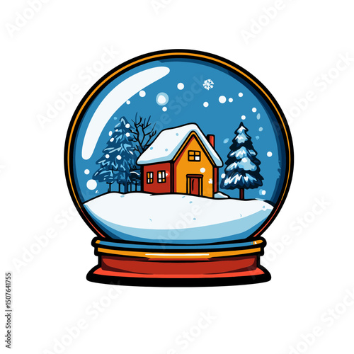 Snow globe featuring a cozy house and snow-covered trees in a whimsical winter wonderland setting