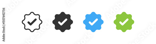 Verified badge icon Social media official account tick symbol vector approved check mark icon. Blue green checkmark icons - Certificate badge quality certify icon