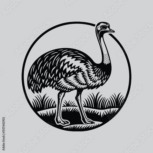 Minimalist Ostrich Ink Draw Logo Concept
