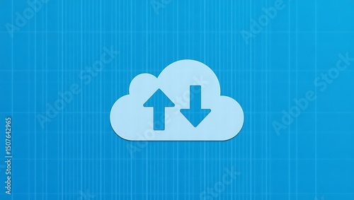 Data exchange and synchronization concept with cloud and arrows showing transfer