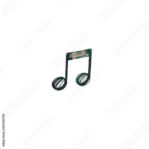 Hand-drawn music note illustration on a white background, copy space