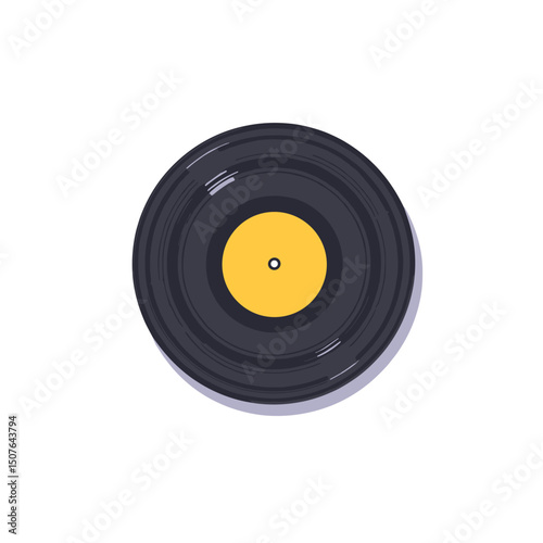 Vinyl record with a yellow center on a white background, copy space