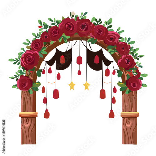 Festive Red Floral Wedding Arch