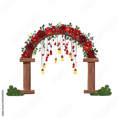 Romantic Red Floral Wedding Arch