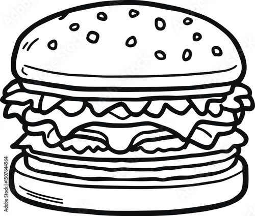 Burger cartoon vector illustration drawing cheeseburger fast food delicious sandwich outline graphic design