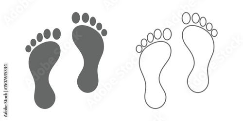 human foot prints simple bare feet print symbol silhouette footstep icon. Minimalist human footprint icon. Footprints symbol set, Footprints. Foot icon set. 