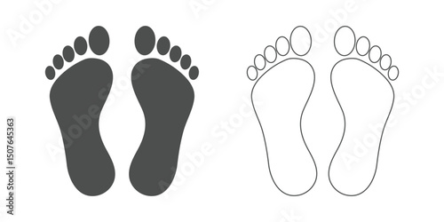 human foot prints simple bare feet print symbol silhouette footstep icon. Minimalist human footprint icon. Footprints symbol set, Footprints. Foot icon set. 