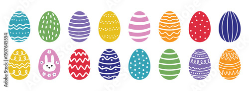 Cute cartoon easter egg decorated with dots, stripe, line, ornaments or Easter design. doodle colorful egg Easter set.
