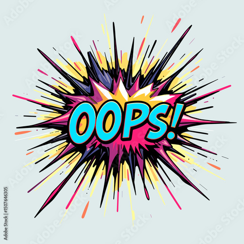 Comic-style explosion graphic with the word "OOPS!" in bright colors on a light background, copy space