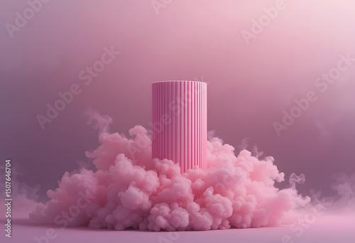 Pink Dreamy Cylinder Abstract 3D Render of Cloud and Column