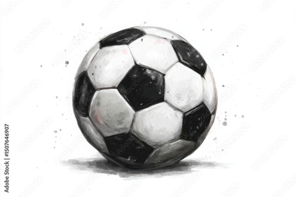 Naklejka premium A black and white soccer ball stands prominently against a soft light background. The spherical shape and distinct pentagonal and hexagonal patterns highlight its classic design.